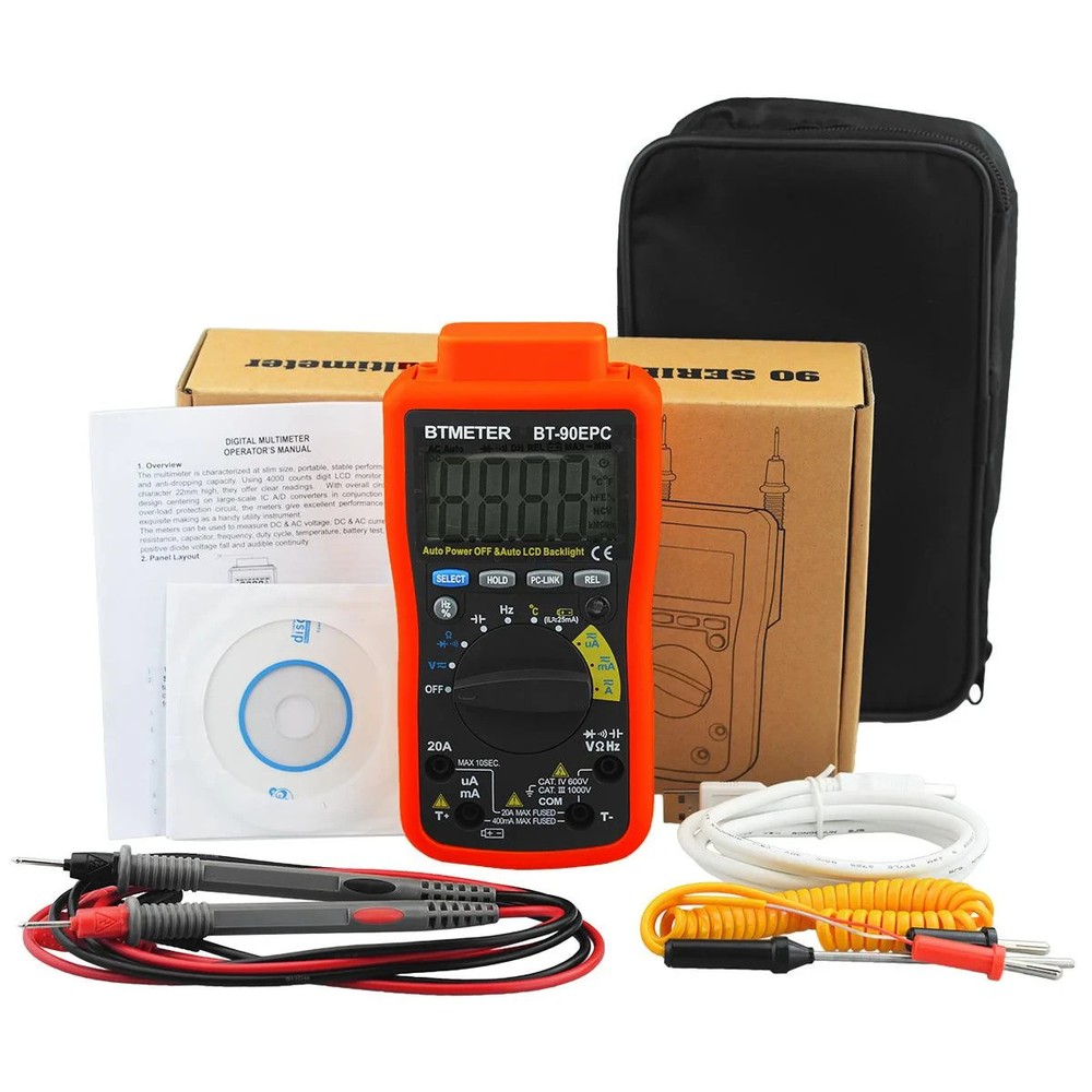 BTMETER BT-90EPC Digital Multimeter, Auto-Ranging AC/DC Volt Amp Ohm Temperat...