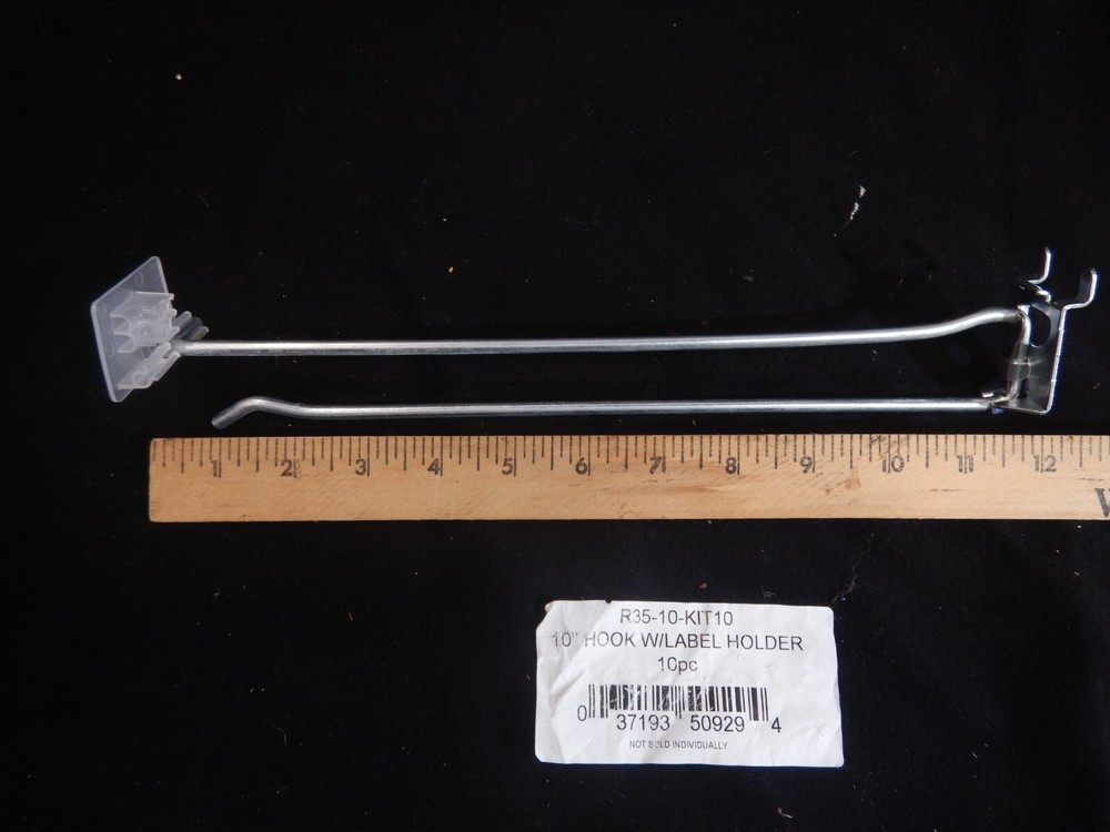 50 Pack 10" Hook with Label Holder for Pegboard Retail Display Use