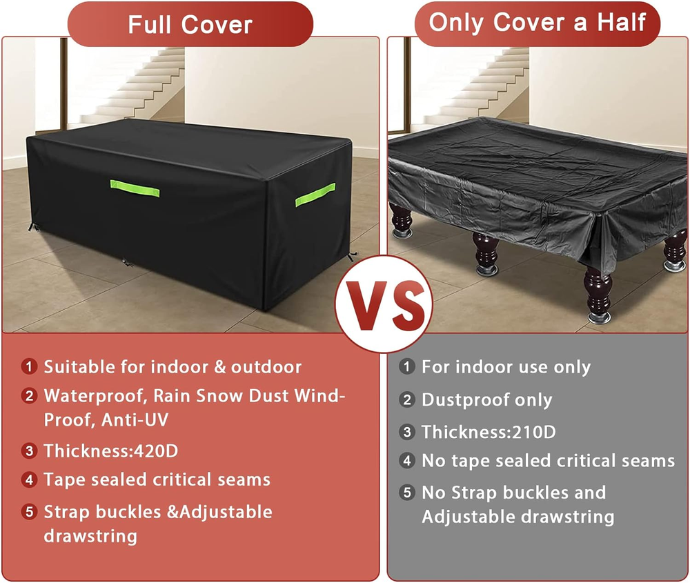 Pool Table Cover, Billiard Table Covers with Handles Buckles Drawstring — Indoor