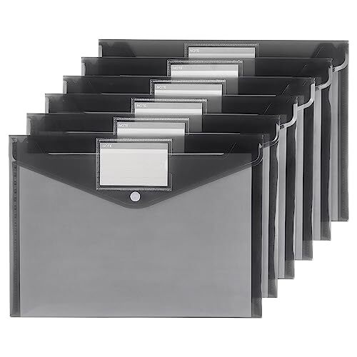 6 Pack Plastic Envelopes Poly Envelopes, Clear Document Folders 6 Pack-black