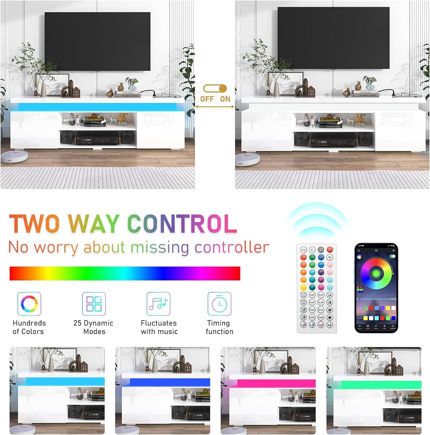 66"/75" Modern High Gloss LED TV Stand, Entertainment Center for 75"/85" TV