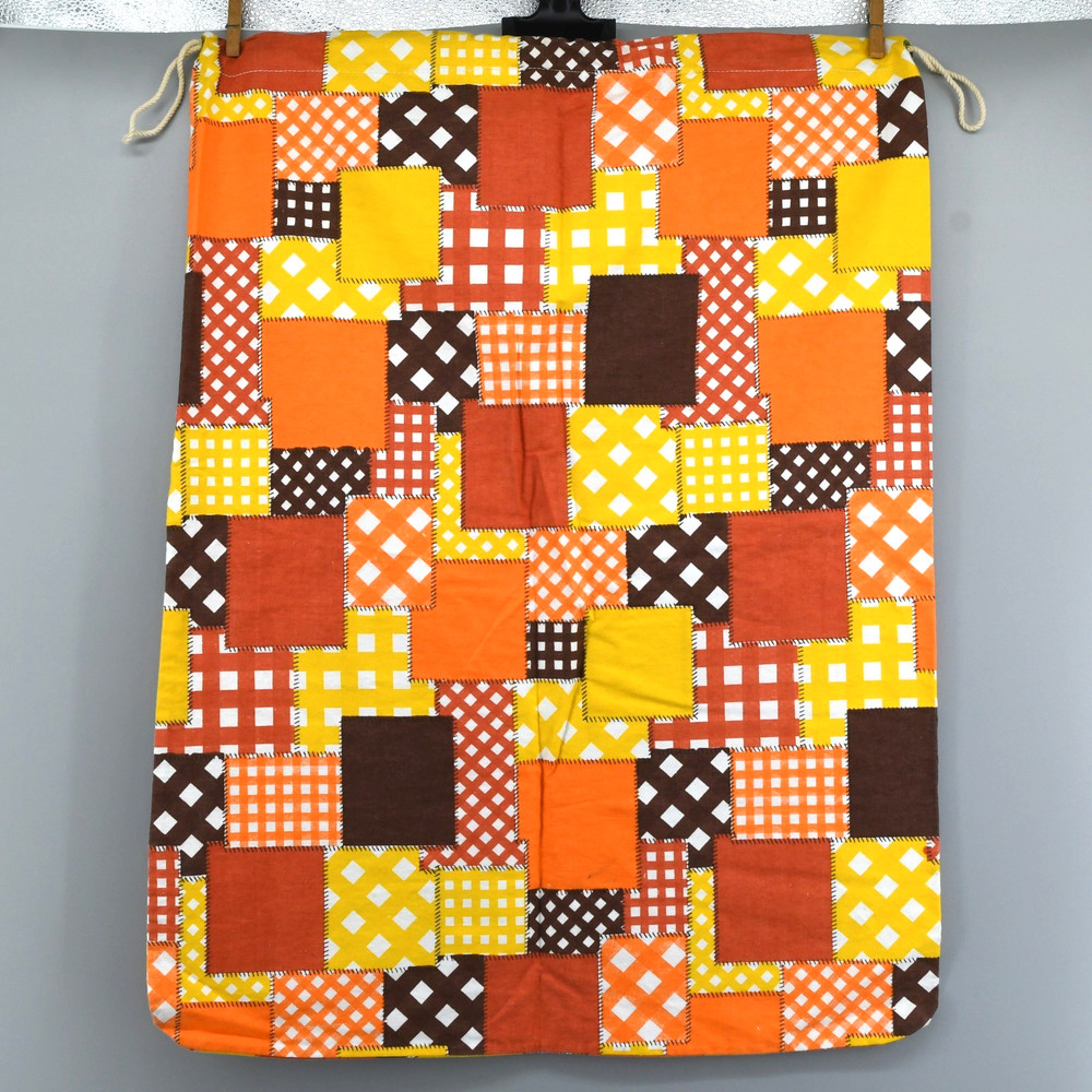 Vintage Laundry Bag Handmade Drawstring Patchwork Print Canvas Hippie Boho READ