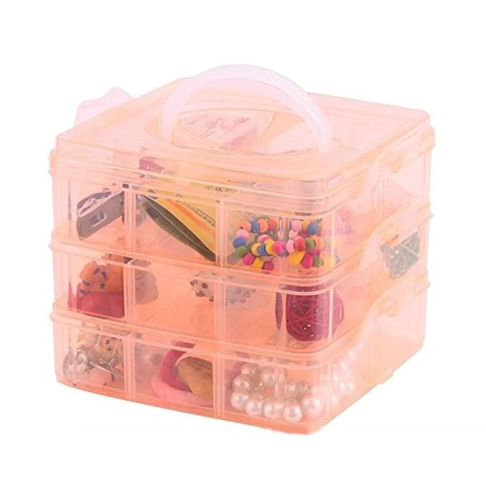 DJUNXYAN 3-Tier 18 Sections Transparent Stackable Adjustable Compartment Slot...