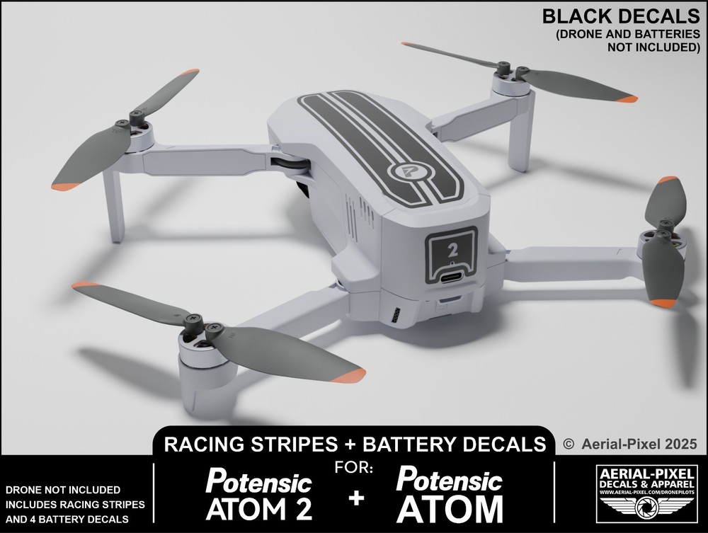 Potensic Atom 2 / Atom Series Racing Stripes With Battery Decals Numbered # 1-4