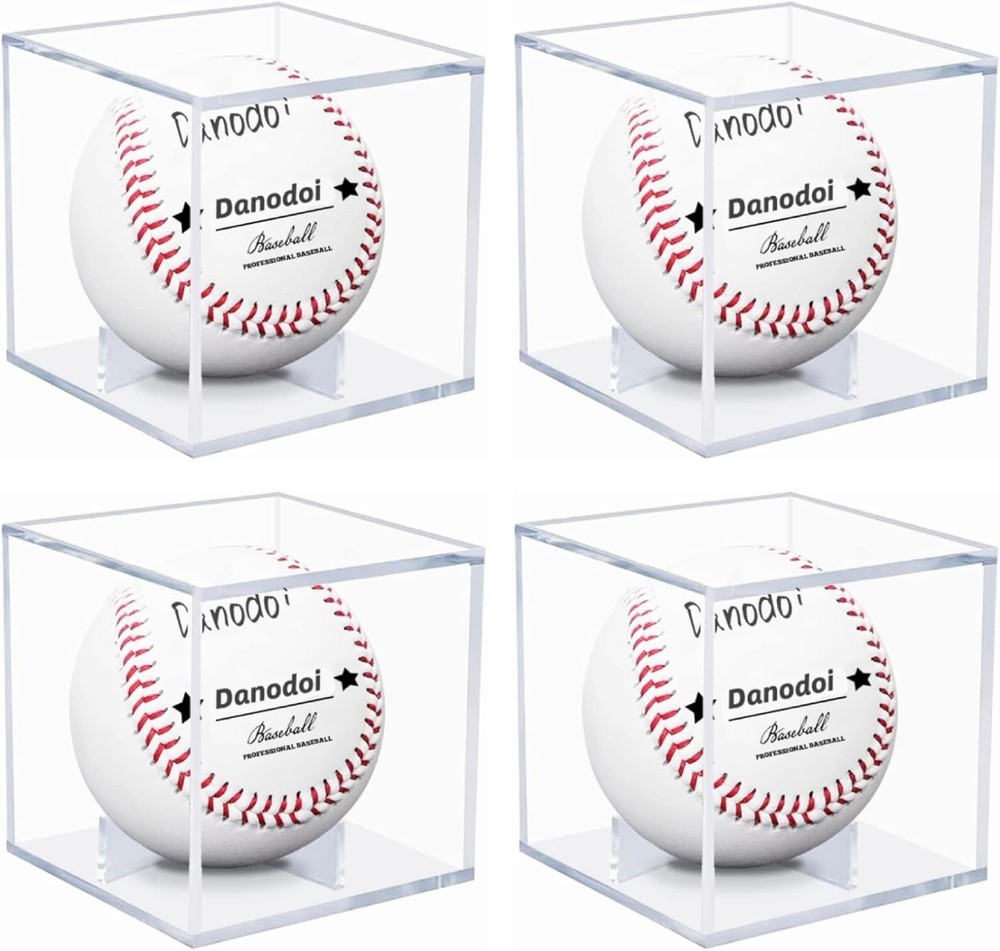 4 Pack Baseball Display Case UV Protected Acrylic FOUR PACK, Clear-4