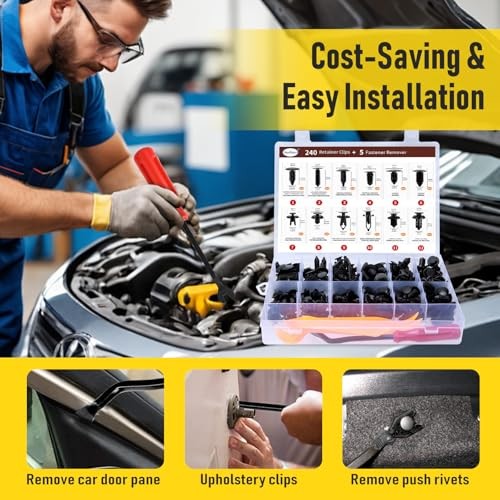 Car Bumper Retainer Clips Kit - Auto Plastic Rivets & Push Fasteners 240PCS