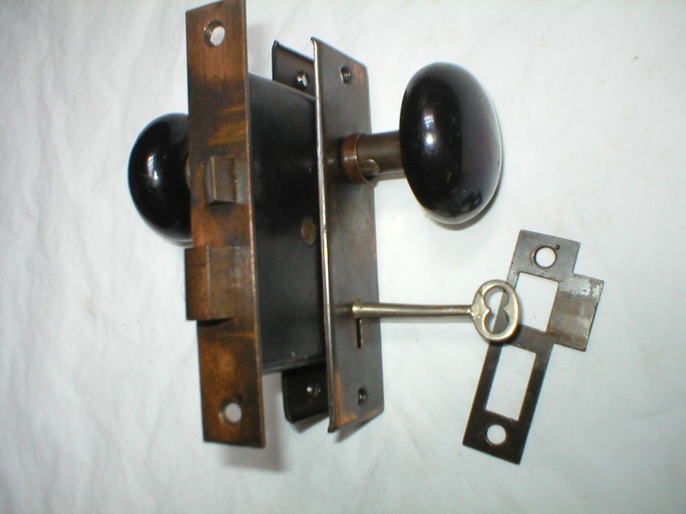 Antique Craftsman Era Door Hardware with Porcelain Knobs