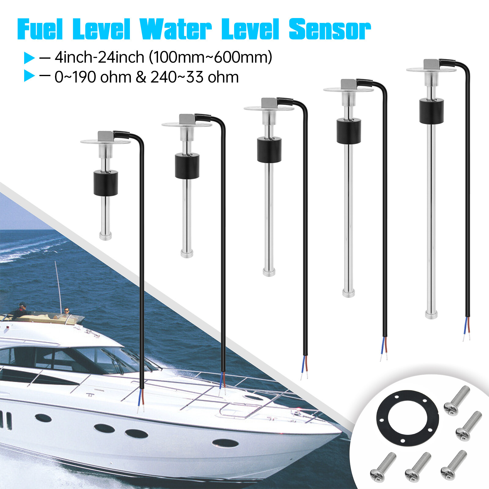 125mm-350mm Marine Boat Fuel Sending Unit Tank Level Sender Sensor 240-33ohms US