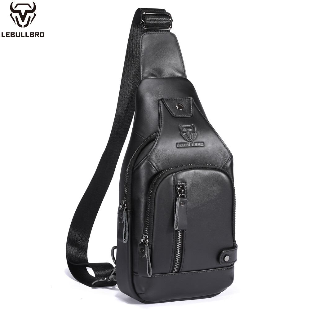 Mens Sling Backpack Cowhide Genuine Leather Chest Crossbody Shoulder Bag New