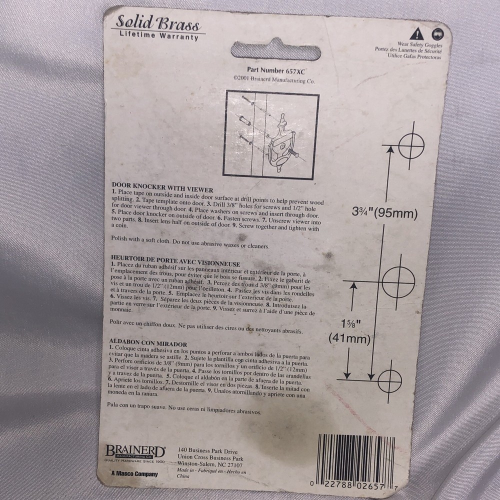 Brass Door Knocker With Viewer New in Pack Brainerd 657XC