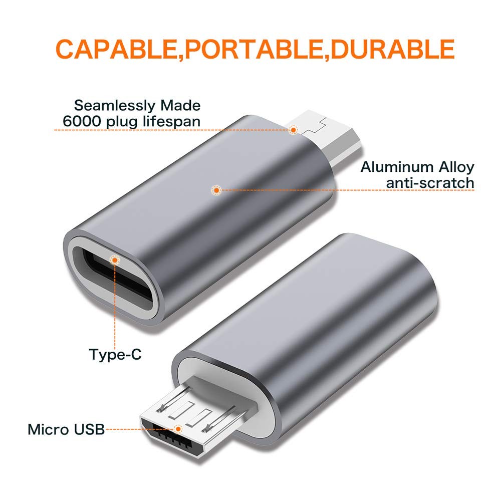 JXMOX USB C to Micro Adapter, (4-Pack) Type C Female Grey
