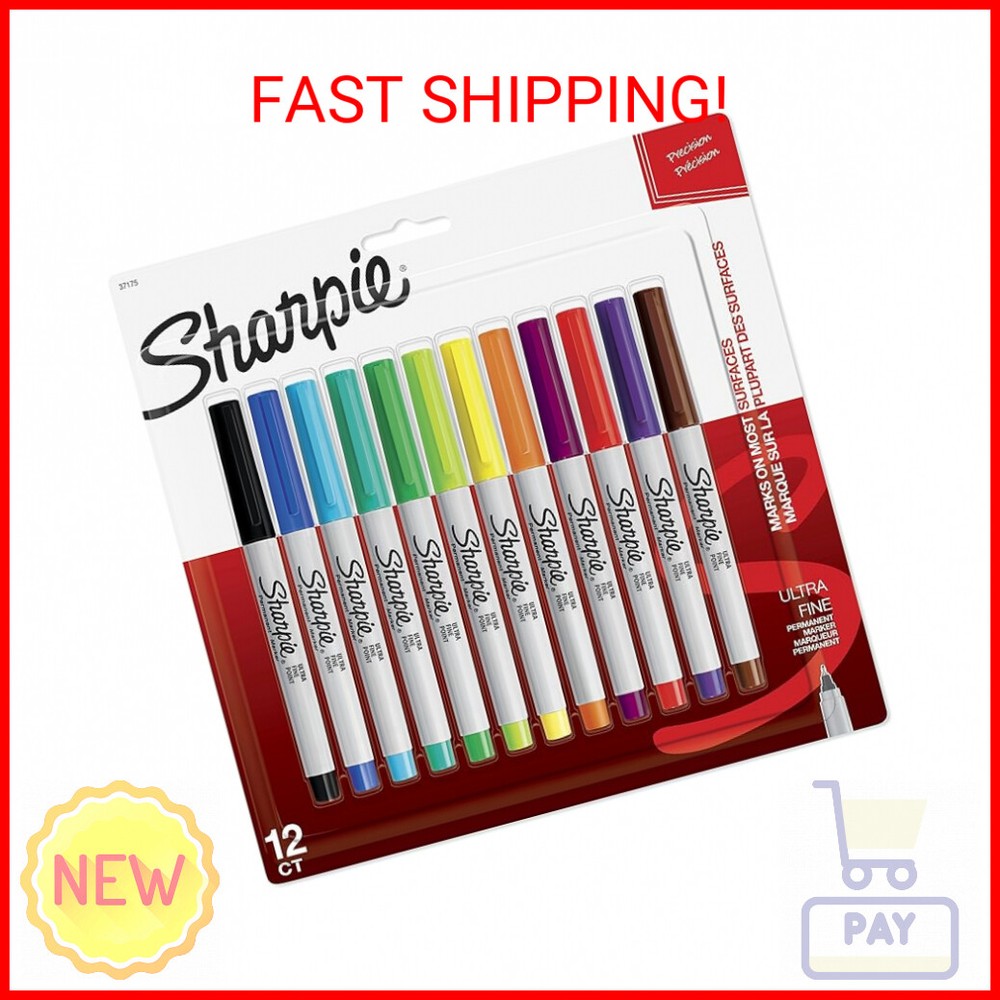 SHARPIE Permanent Markers, Ultra Fine Point, Assorted Colors, 12 Count