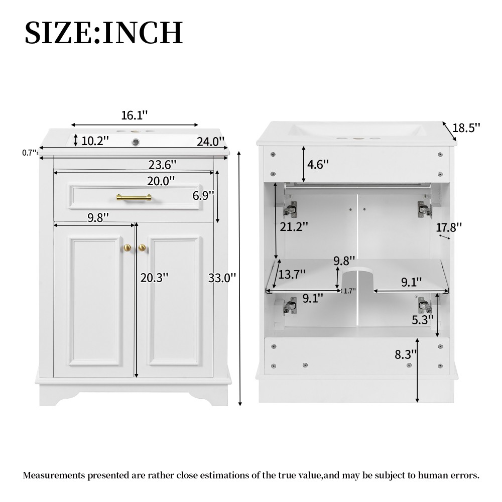 Bathroom Vanity with Ceramic Sink Double Doors Includes 1 Flip-Up Drawer