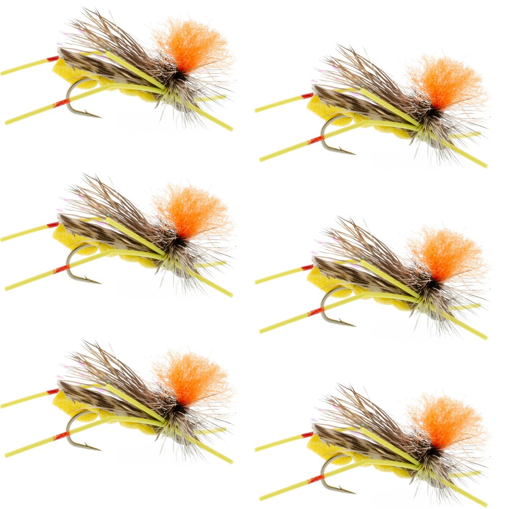 Feth Hopper Yellow - Foam Grasshopper Fly Pattern - 6 Flies Size 10