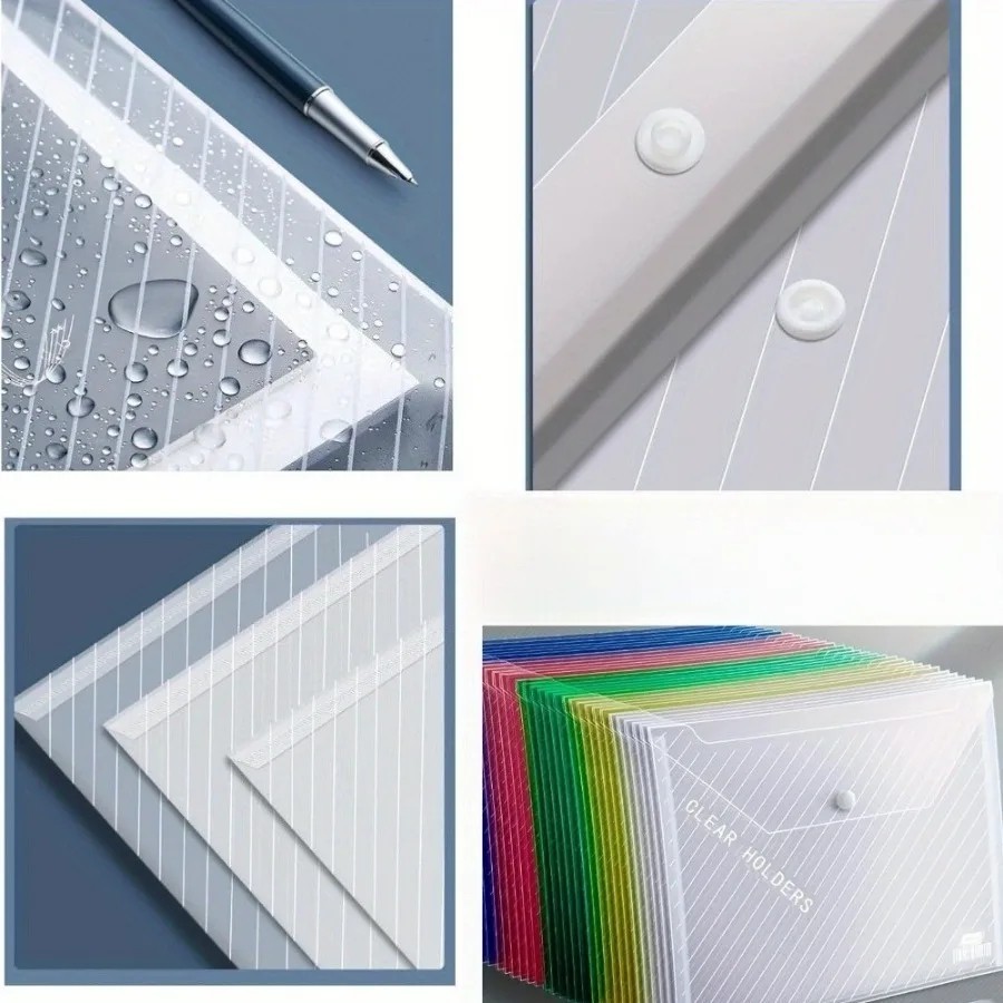 5pcs Mixed Color Folding File Bag Button Closure Document Organizer School Offic