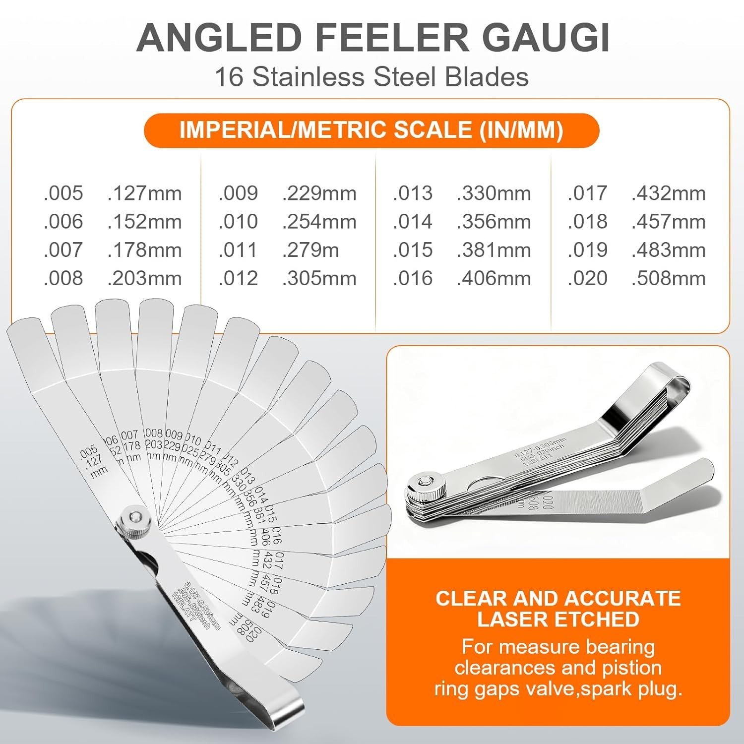 2Pcs Stainless Steel Feeler Gauge Set,32 Straight Blades Feeler Gauge16 Piece...