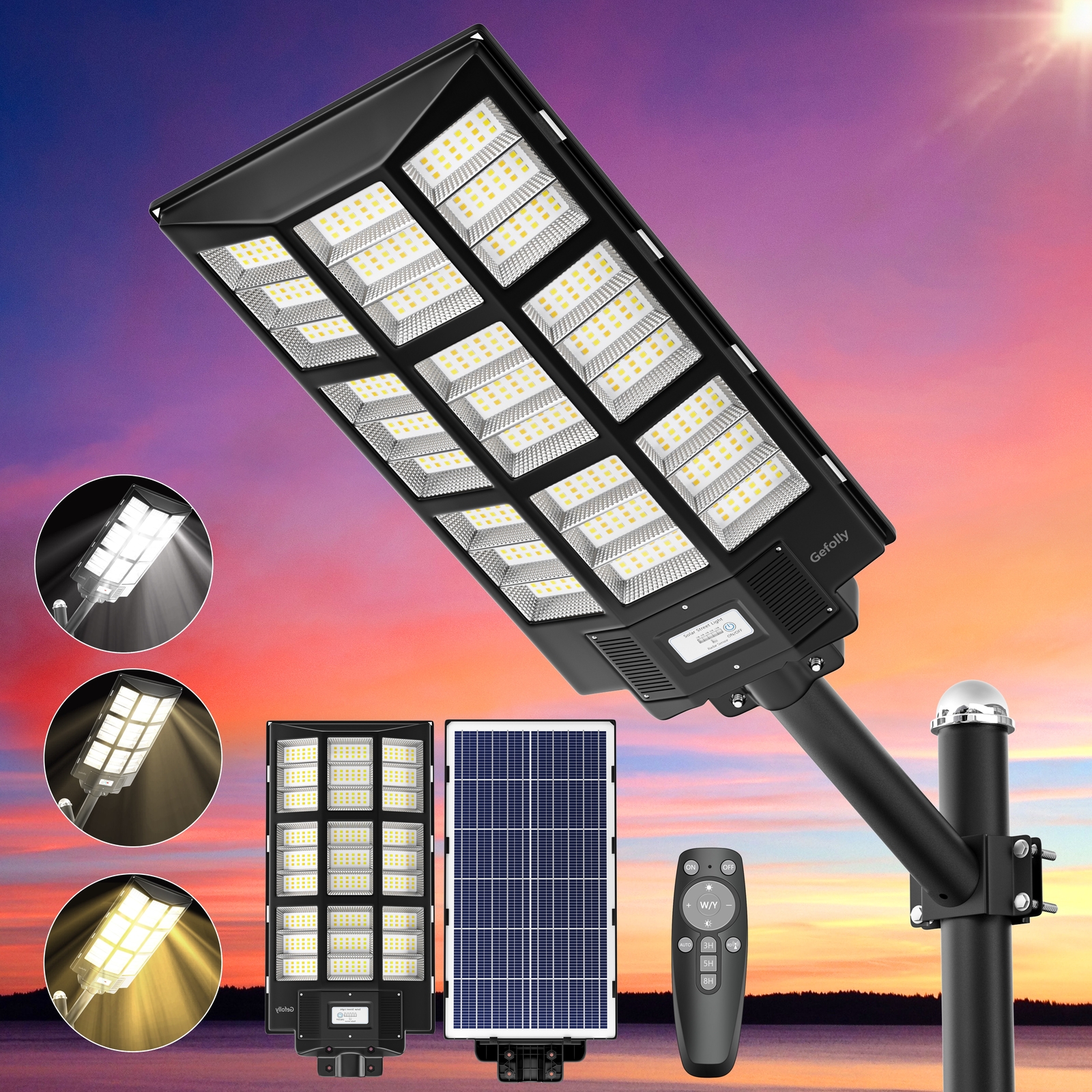10000W Commercial Solar Street Light Dusk to Dawn Lamp For Parking Lot 3 Colors