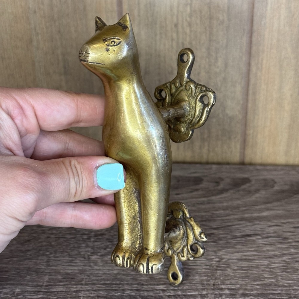 Brass Cat Design Wardrobe Pull Set Kitten Animal Theme Door Handle Two