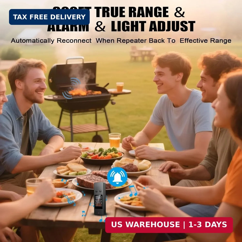 Bluetooth Wireless Meat Thermometer, No App Needed, 800FT Range, Dual Ultra-Thin