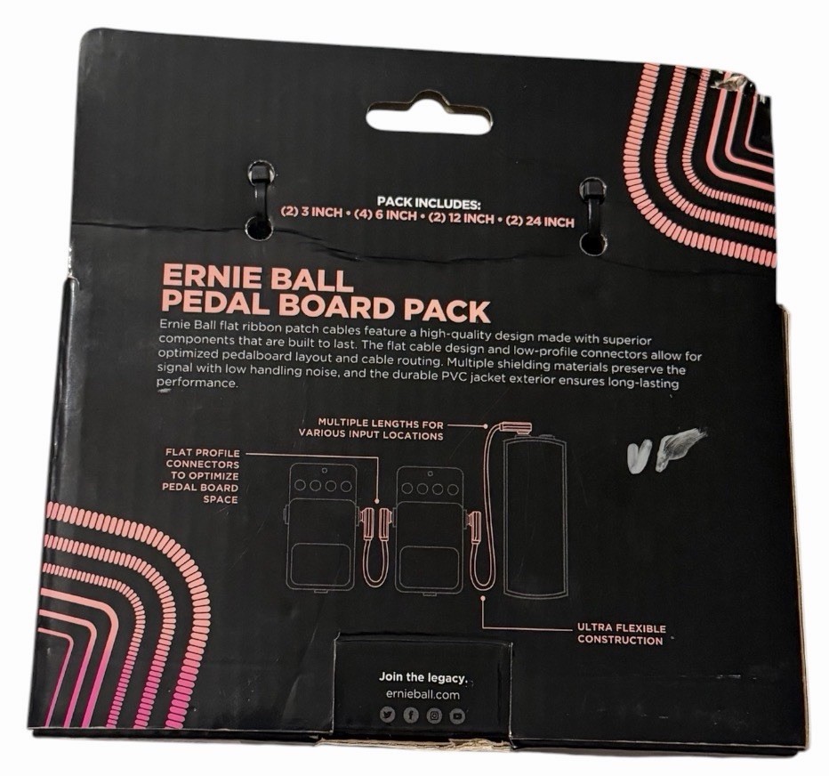 Ernie Ball Flat Ribbon Patch Cables Pedalboard Multi-Pack Black