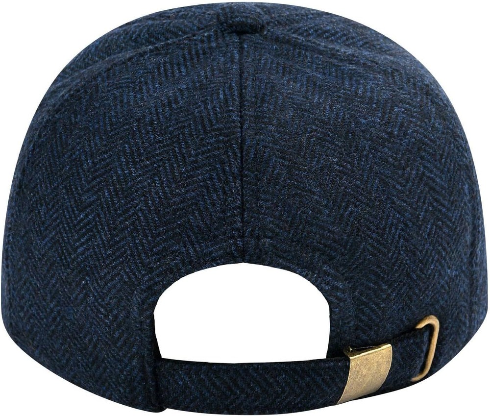 Wool Baseball Cap for Men Adjustable Unstructured One Size, Herringbone Navy