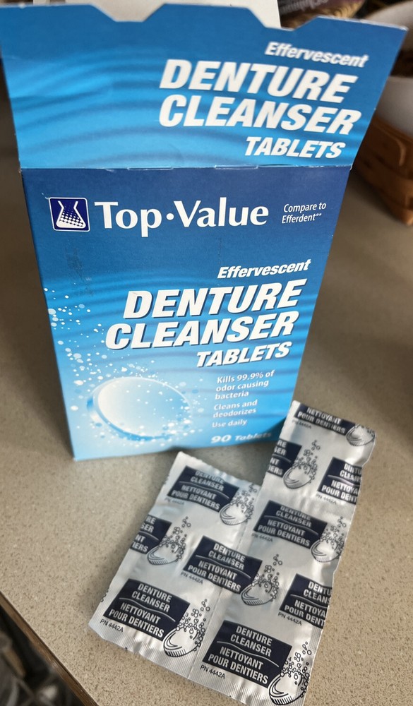 2 Boxes Top-Value Effervescent Denture Cleanser One Box Open One Caps Gone