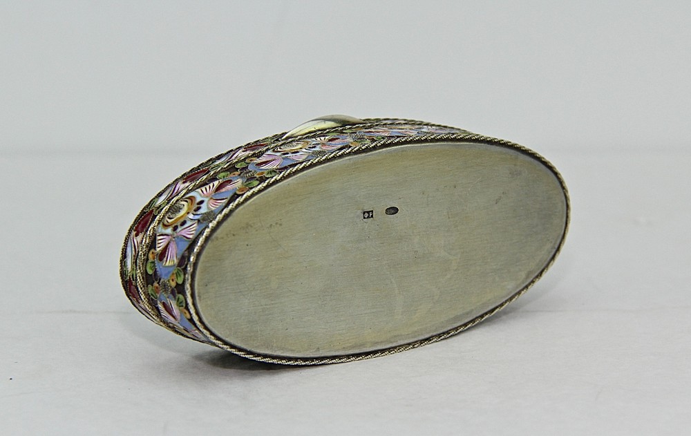 Russian 84 Silver Cloisonne Enamel Snuff or Pillbox