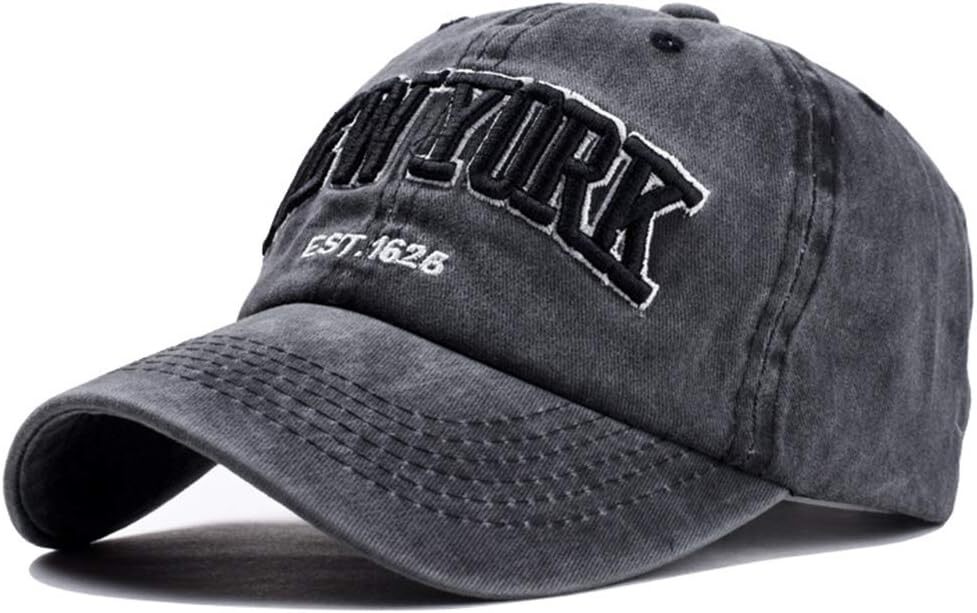 Baseball Hat New-York Distressed-Adjustable-Strapback - One Size, Black