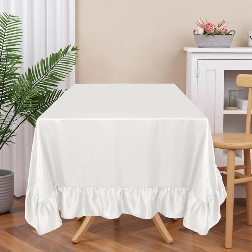 Satin Ruffle Edge Tablecloth - Satin Table 60" x 102" (Rectangular) White