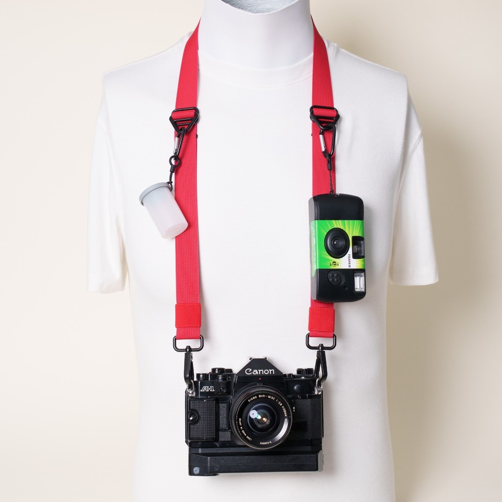 Dual Adjustable Red Camera Strap w/ D-Mount Hooks Handmade Custom