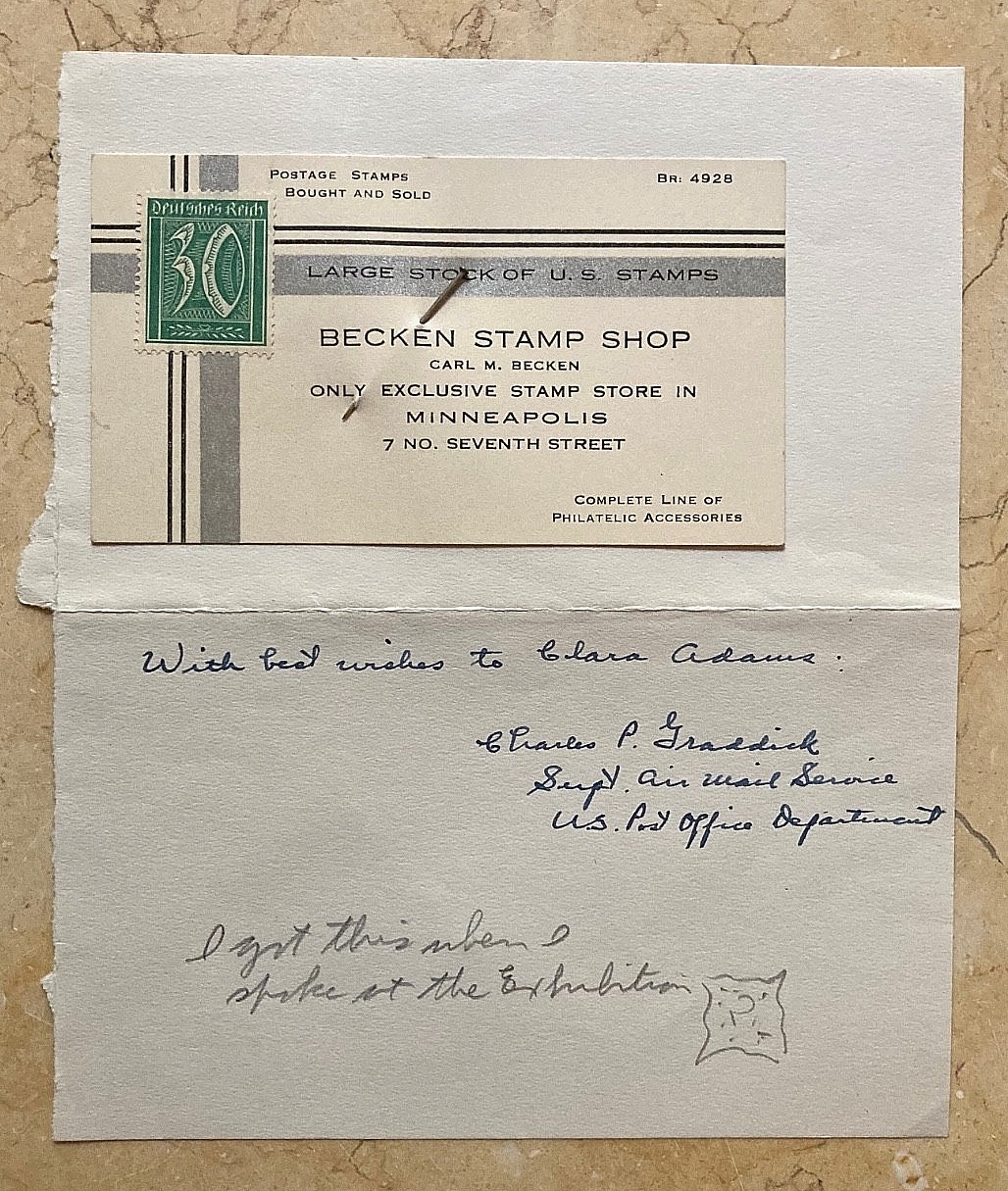 MISTRESS OF THE SKIES ! FAMOUS AVIATRIX CLARA ADAMS AUTOGRAPHED NOTATION 1936