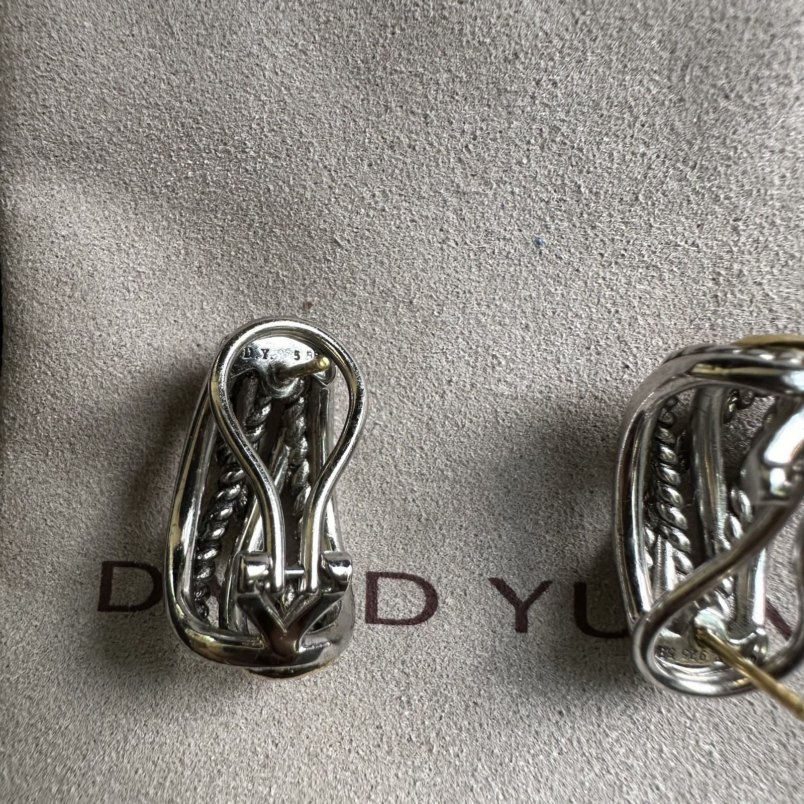 David Yurman Crossover Shrimp Earrings Sterling Silver with 18K Yellow Gold