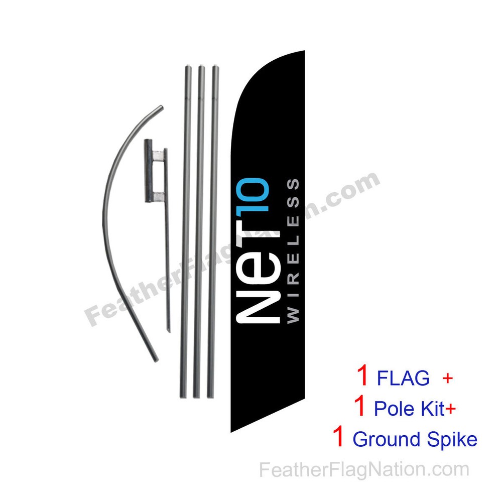 Net10 Wireless 15ft Feather Banner Swooper Flag Kit with pole+spike
