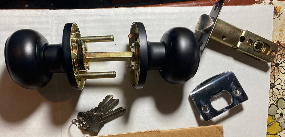 Black Front Entry Door Handle Lock Set Knobs Single Deadbolt Keyed Alike