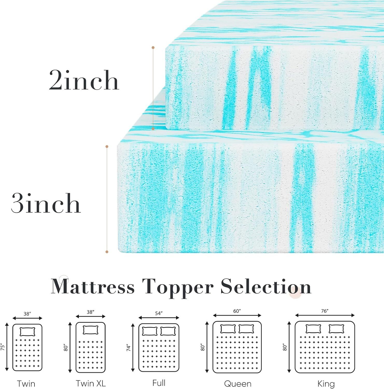 Memory Foam Mattress Topper Sleeper Sofa Thick Gel Infused Bed Toppers 2" 3"