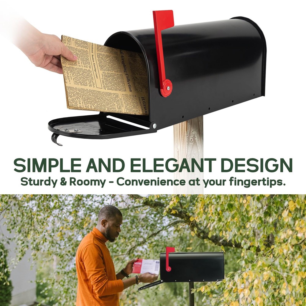 RAINHOL Black Metal Mailboxes for Outside Post Mount, Standard,