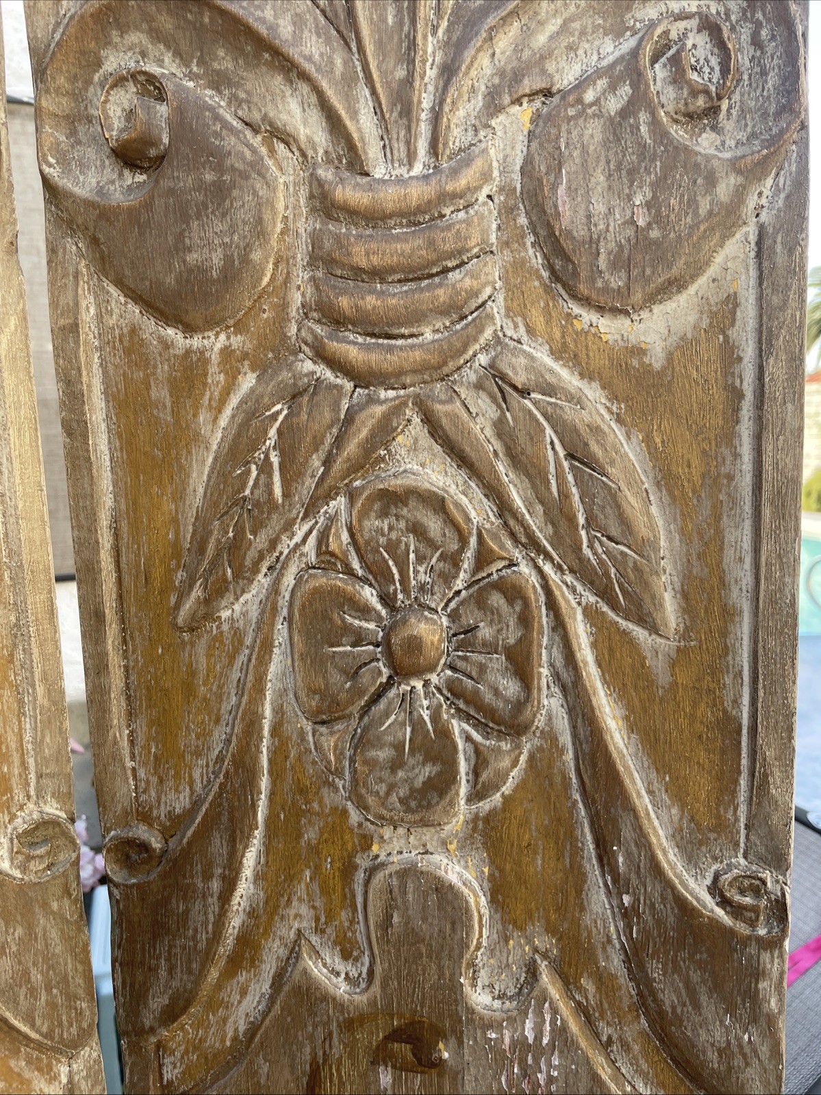 Retro Style Handcrafted 60’s Solid Wood Carved 4 Panel Divider Heavy Rare