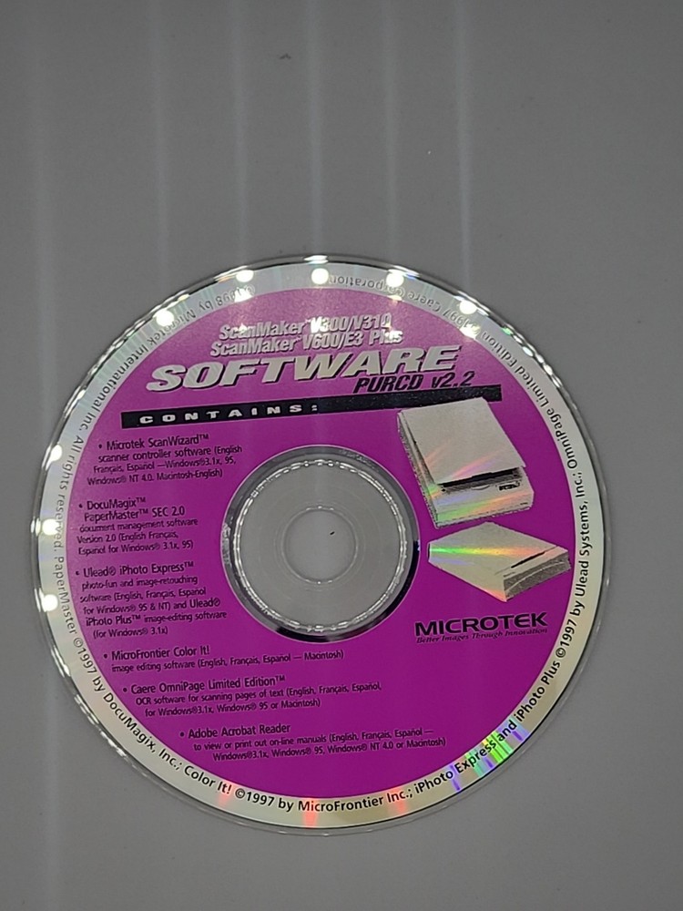 Microtek ScanMaker V300 V310 V600 E3 Plus Software CD PURCD v2.2 – Disc Only
