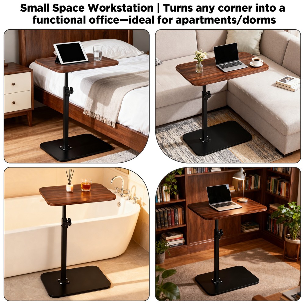 C Shaped Table End Table for Couch Adjustable Height 360° Swivel Tray Sofa Table