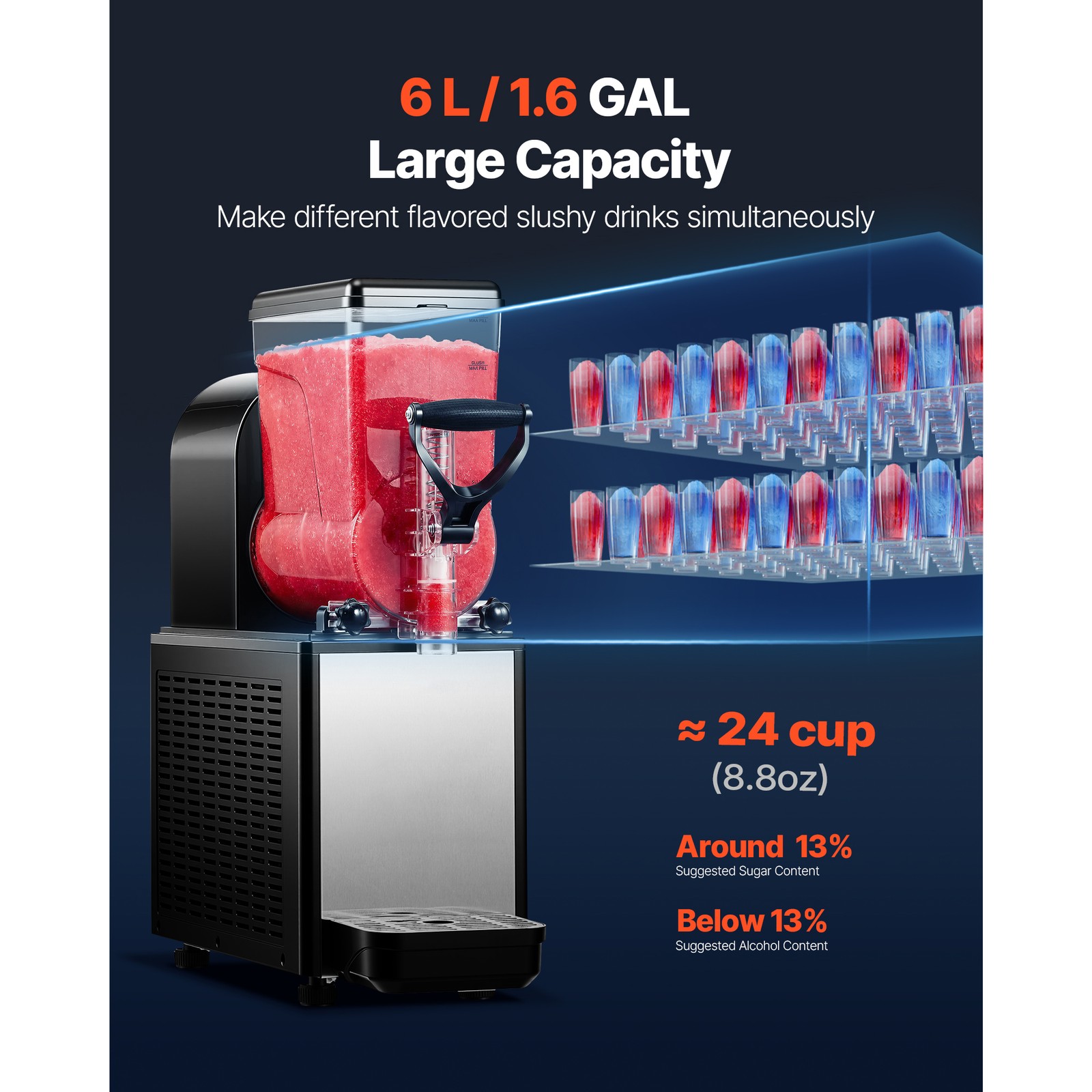 Uimoso 6L/1.6 GAL Frozen Beverage Machine with Single Tank for Slushies