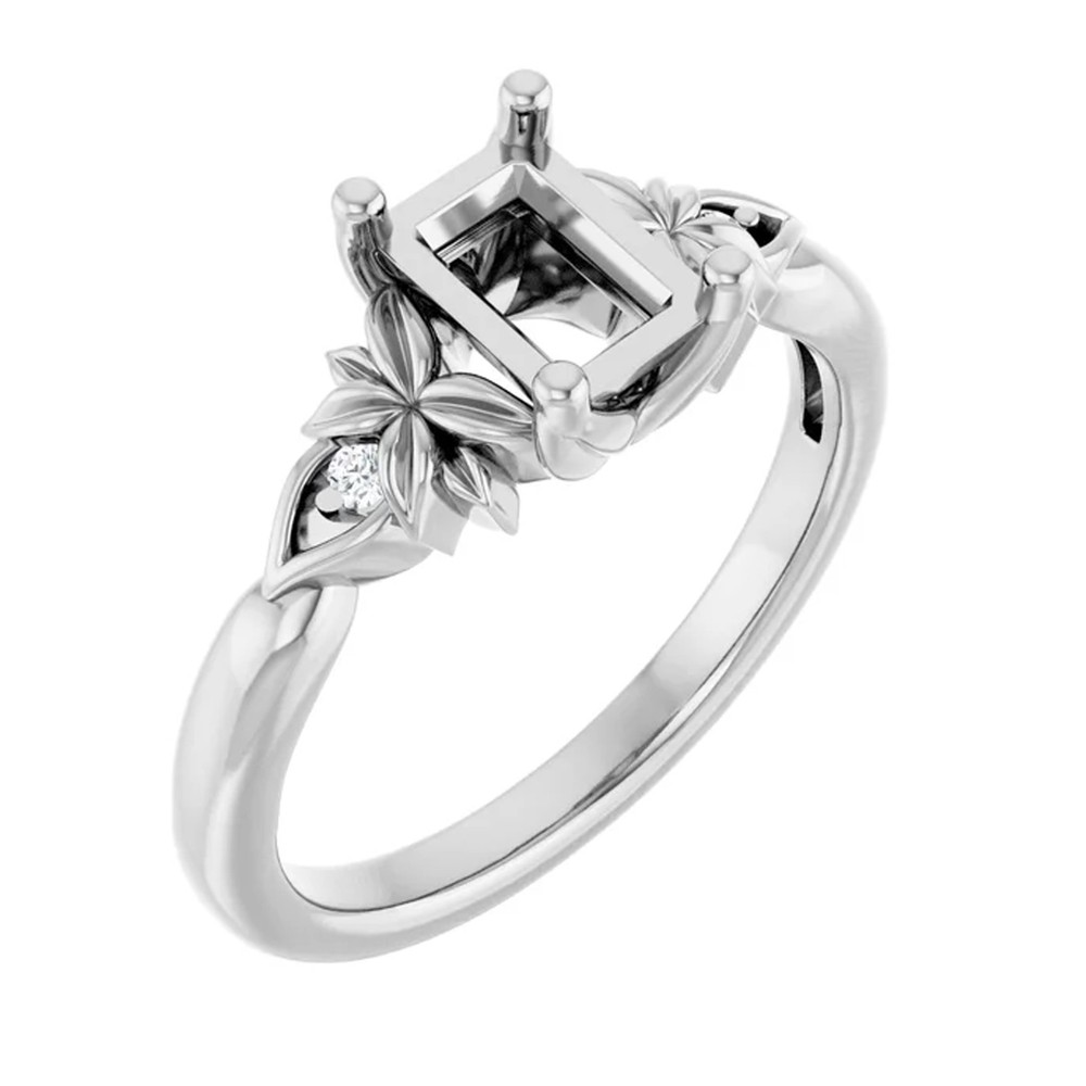 Semi Mount Ring Setting Octagon 10x8mm FloralDesign 925 Sterling Silver Mounting