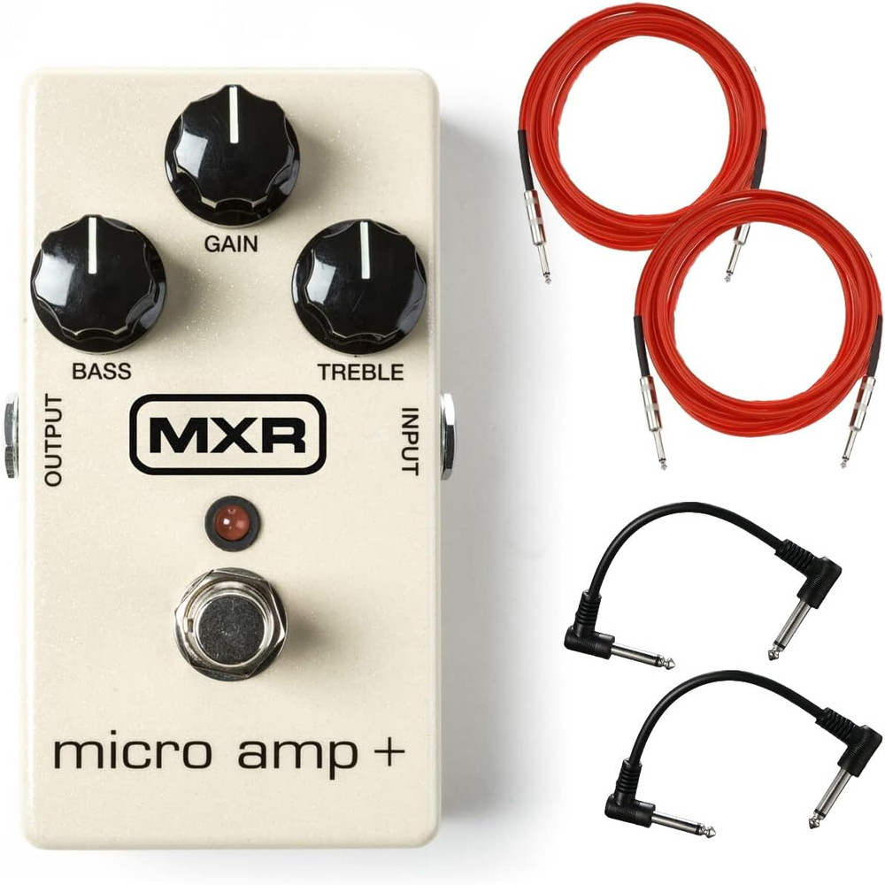 MXR M233 Micro Amp + Guitar Effects Pedal Bundle with 2 Instrument Cables and 2