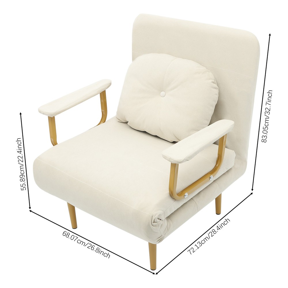 Convertible Sofa Bed with Pillow, 5-Gear Adjustable Backrest, Compact Design