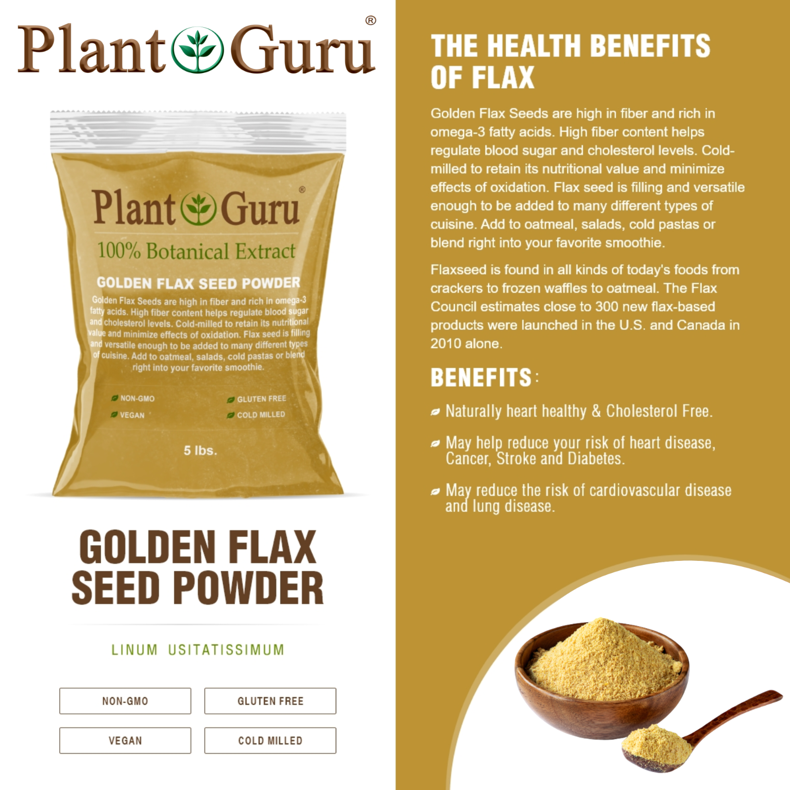 Ground Flax Seed Powder BROWN & GOLDEN 100% Pure Linseed Flaxseed Meal Bulk