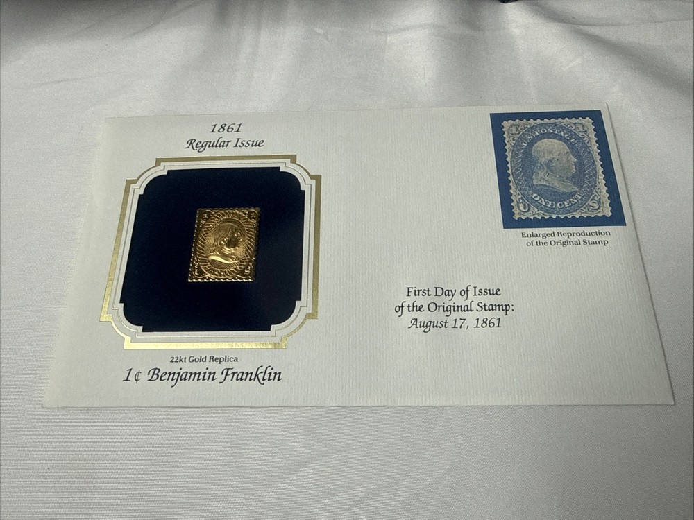 1861 Regular issue replica 22 kt Gold Stamp .01 Benjamin Franklin