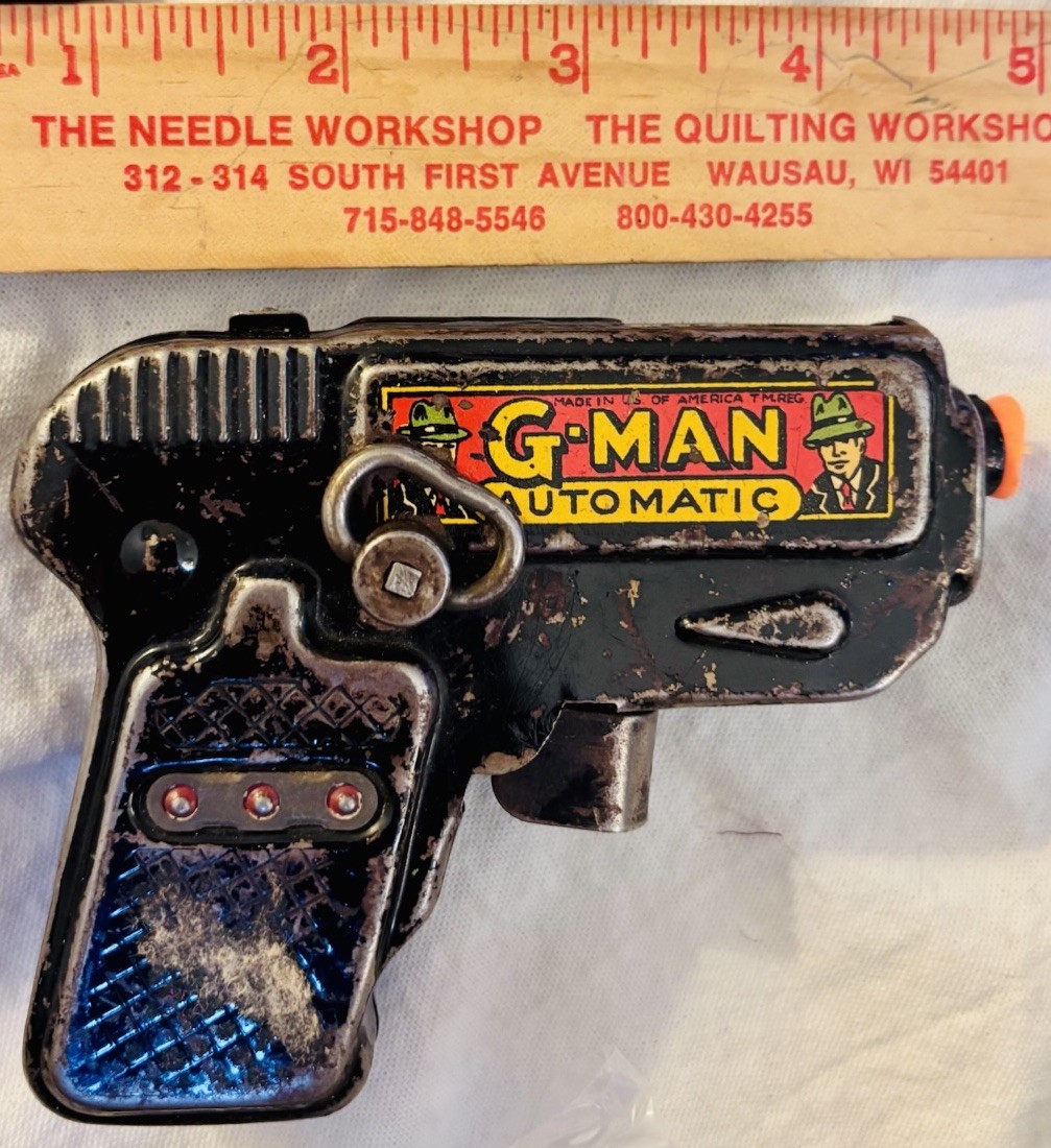 Marx G-Man Automatic 1940's Vintage Metal Wind Up Toy Pistol
