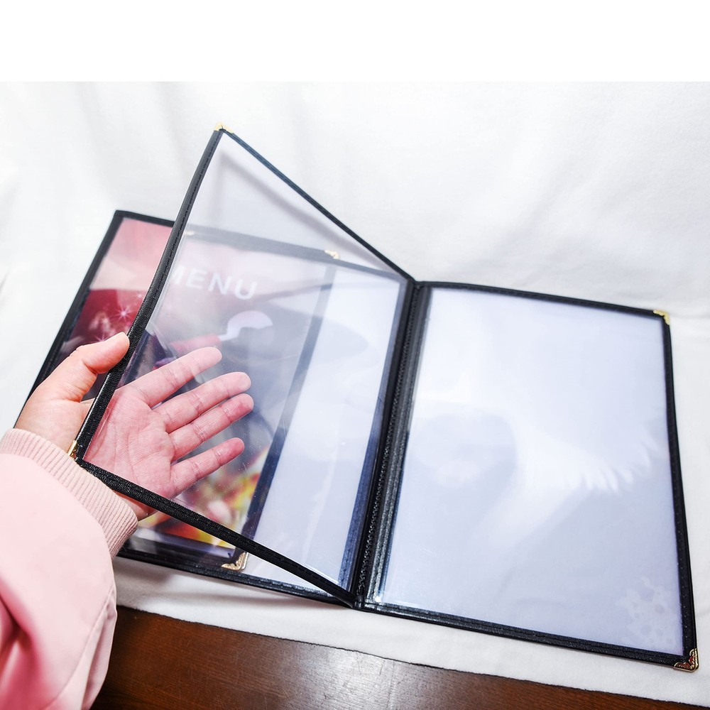 2 Pack 4-Page 8-View Restaurant Menu Covers Clear Plastic Menu Holders for Bars