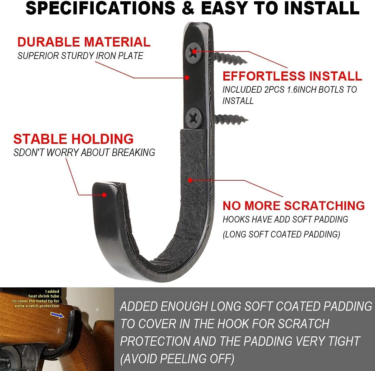 10Pcs Steel Gun Wall Mount Rack Storage Rifles Shotgun Hooks Hangers Archery Bow