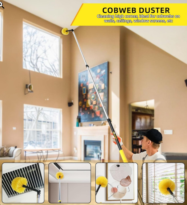 Feather Duster Kit with 5-12 ft Extension Pole, High Ceiling Fan Duster Cleaning