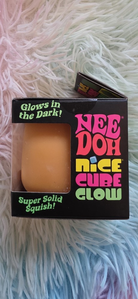 Viral NIB Needoh Nice Cube Glow - Super Solid Squish - Glows in the Dark Orange